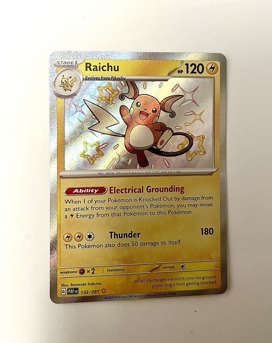 Pokmon TCG Shiny Raichu SV: Paldean Fates 132/091 Shiny Rare Holo English