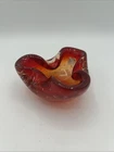 Vintage Murano Red Art Glass Bullicante Ashtray Trinket Dish w/ sticker