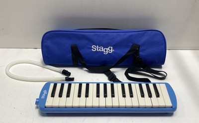 Stagg 32-Key Melodica Blue Piano-Style Wind Instrument with Case & Mouthpiece