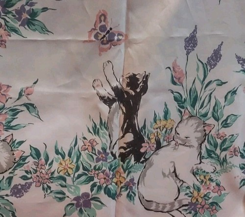 Avon Women's Cat With Butterflies Garden Square Scarf Vintage 1992 Made In Italy