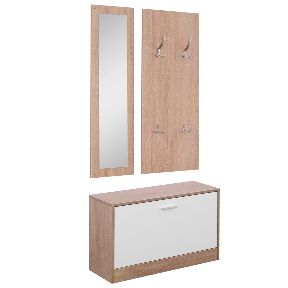 Scarpiera Dino Con Specchio 50x180x20 Cm - Contiene 12 Paia Di Scarpe, Bianco Laccato, Made In Europe