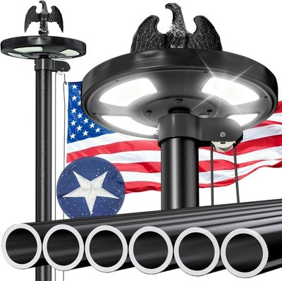 25 FT Heavy Duty Flag Pole with 144 LED Solar Light,12 Gauge Extra Thick Aluminu