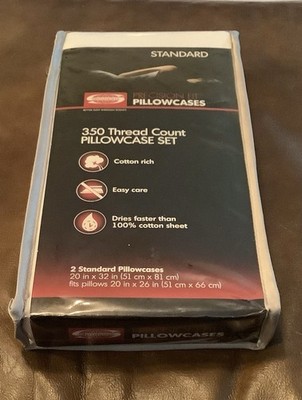 SIMMONS PRECISION FIT 350 CT COTTON RICH 2 White Standard Pillowcase NIP(88ia)