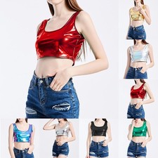 Gilet sans manches pour femmes prêt à la fête brillant crop tops pour vêteme