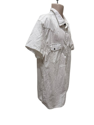 Decree Mens 2XL White Western Waffle Cotton Short Sleeve Button Up 2 Pocket - Picture 4 of 6