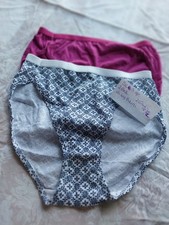 VTG HANES HER WAY HI LEG BIKINI PANTIES 2 PACK BLUE GEO FLAKES PINK COTTON SZ 5