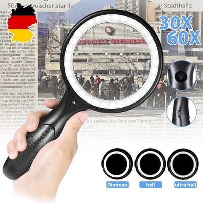 Vergrößerungslupe mit Licht 60-fach 33 LEDs Akku Typ-C für Lesen und Handarbeit