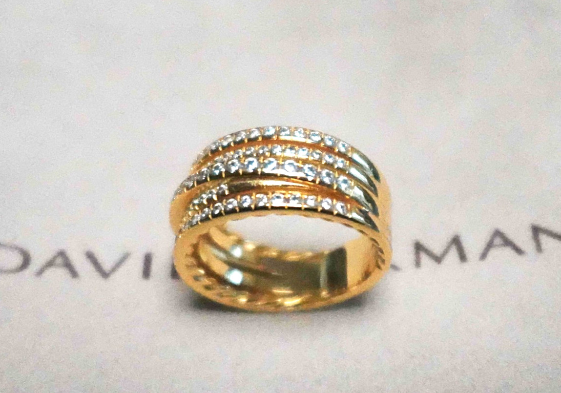 Perfect/David/Yurman18KGold Unisex Cross Ring Diamond Gold Ring US 7