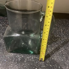 Large Vintage Cubic glass jug - unusual shape, green tint.