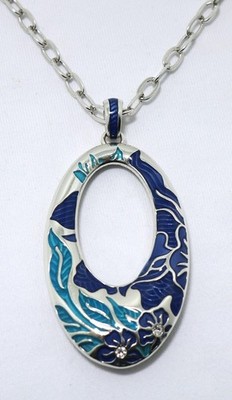 Brighton TERRA BLUE TROPICA NWT $108 Oval Crystal Blue Enamel Flower Necklace
