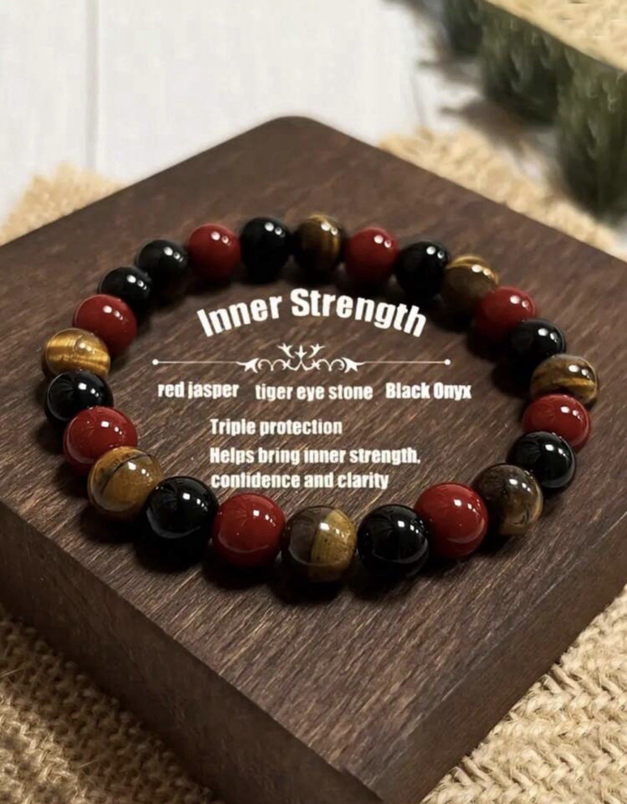 Bracelet femme pierres naturelles œil de tigre jaspe rouge onyx 8mm perles lithothérapie