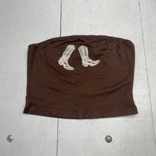 Shein Brown Cowboy Boots Printed Sleeveless Tube Tank Top Women's Size Medium