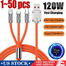 3in1 Fast Charging Cable Cell Phone Charger Cord For iPhone Type C Micro USB lot
