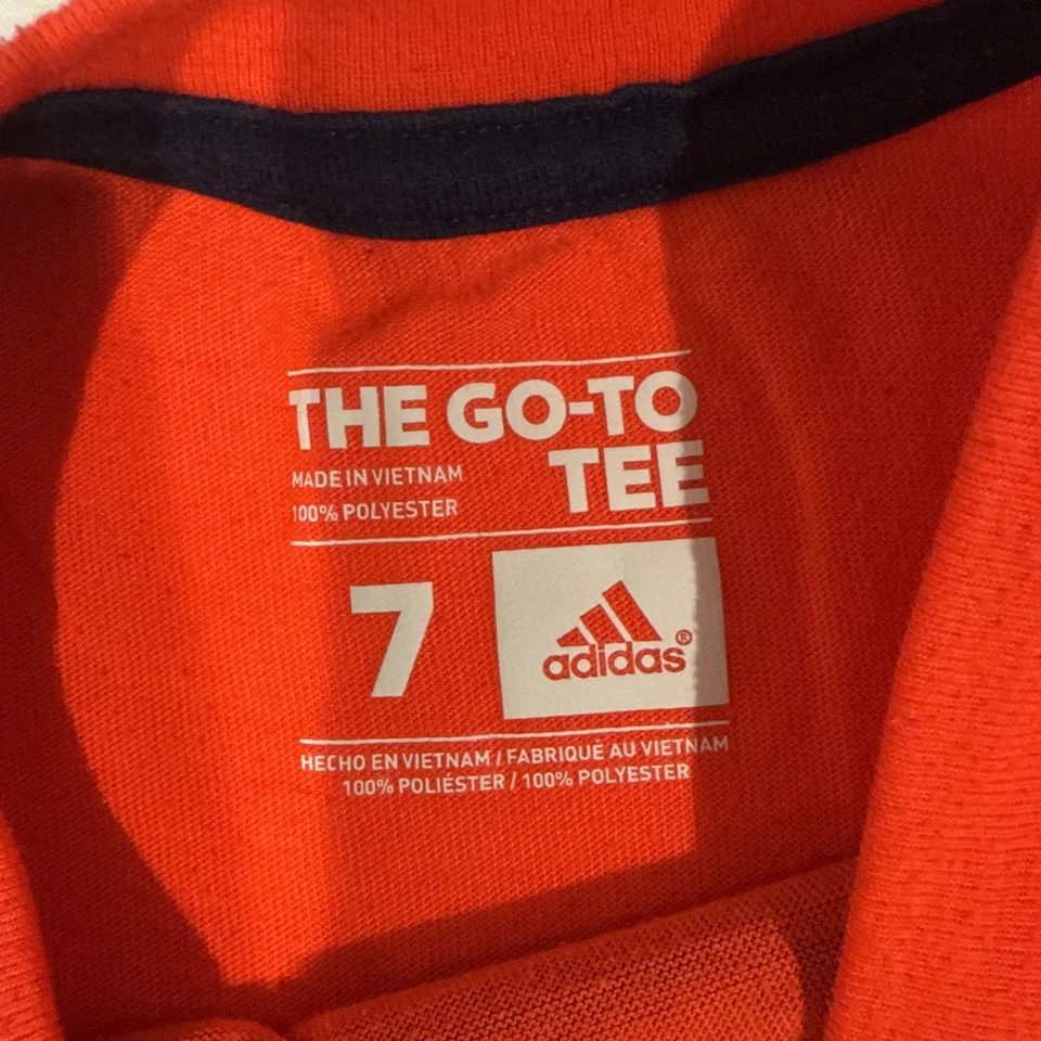 Adidas Sleeveless Shirt Kids Size 7 The Go-To Tee Orange, Center Logo - Image 3 of 4