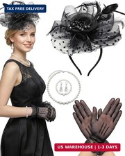 Fascinators Hat for Women Tea Party Fascinator Headband with Gloves Tea Party Ac