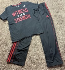Adidas Boys Youth Medium 10-12 Outfit Set Black Red Shirt Jogger Pants Athletic