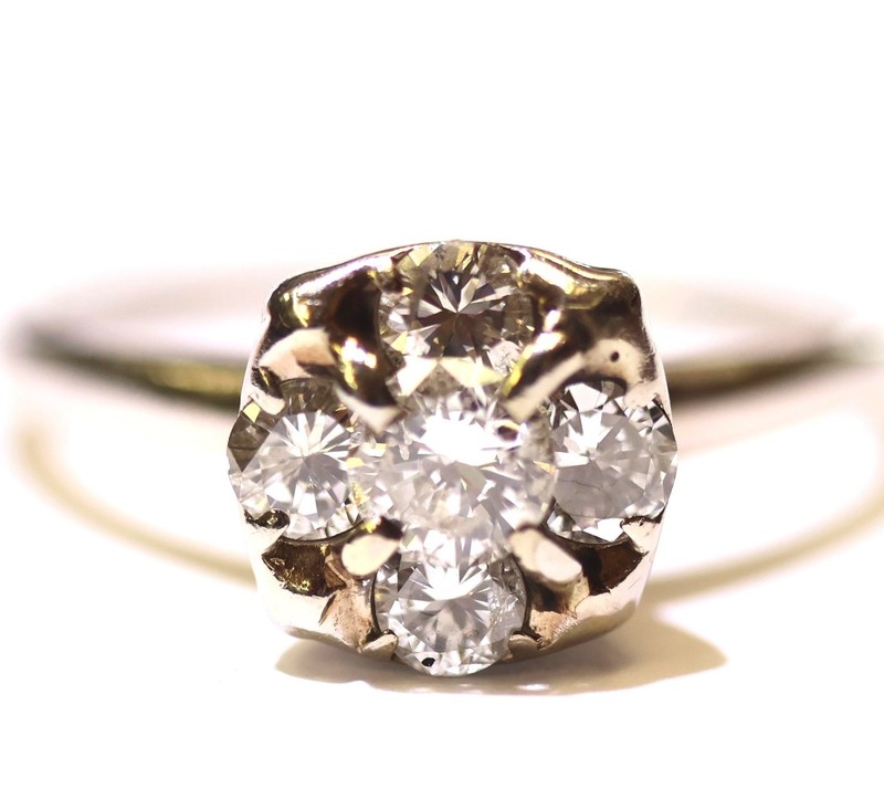 14k white gold .91ct natural cluster diamond shower head ring 3.2g estate 8.75