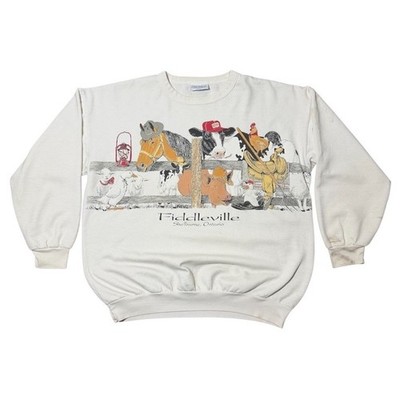 Vintage 90s Fiddleville Shelburne Ontario Farm Cute Barn Animal Crewneck Sweater