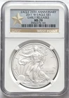 2011 W BURNISHED SILVER EAGLE W MINT MARK 25TH ANNIV. EARLY RELEASES NGC MS70