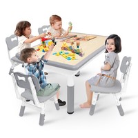 Kids Table and 4 Chairs Toddler Activity Desk Height Adjust for Drawing Eating