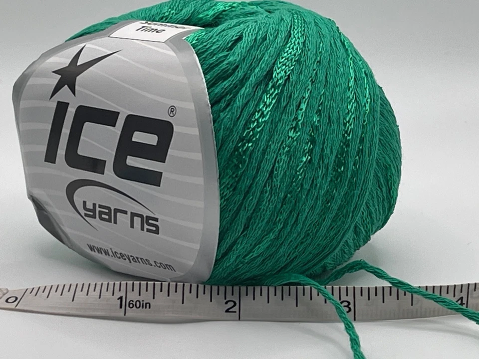 Fio de fita Summertime Green 83244 Ice Yarns DK mistura de algodão 50gr 136yd - Imagem 3 de 4
