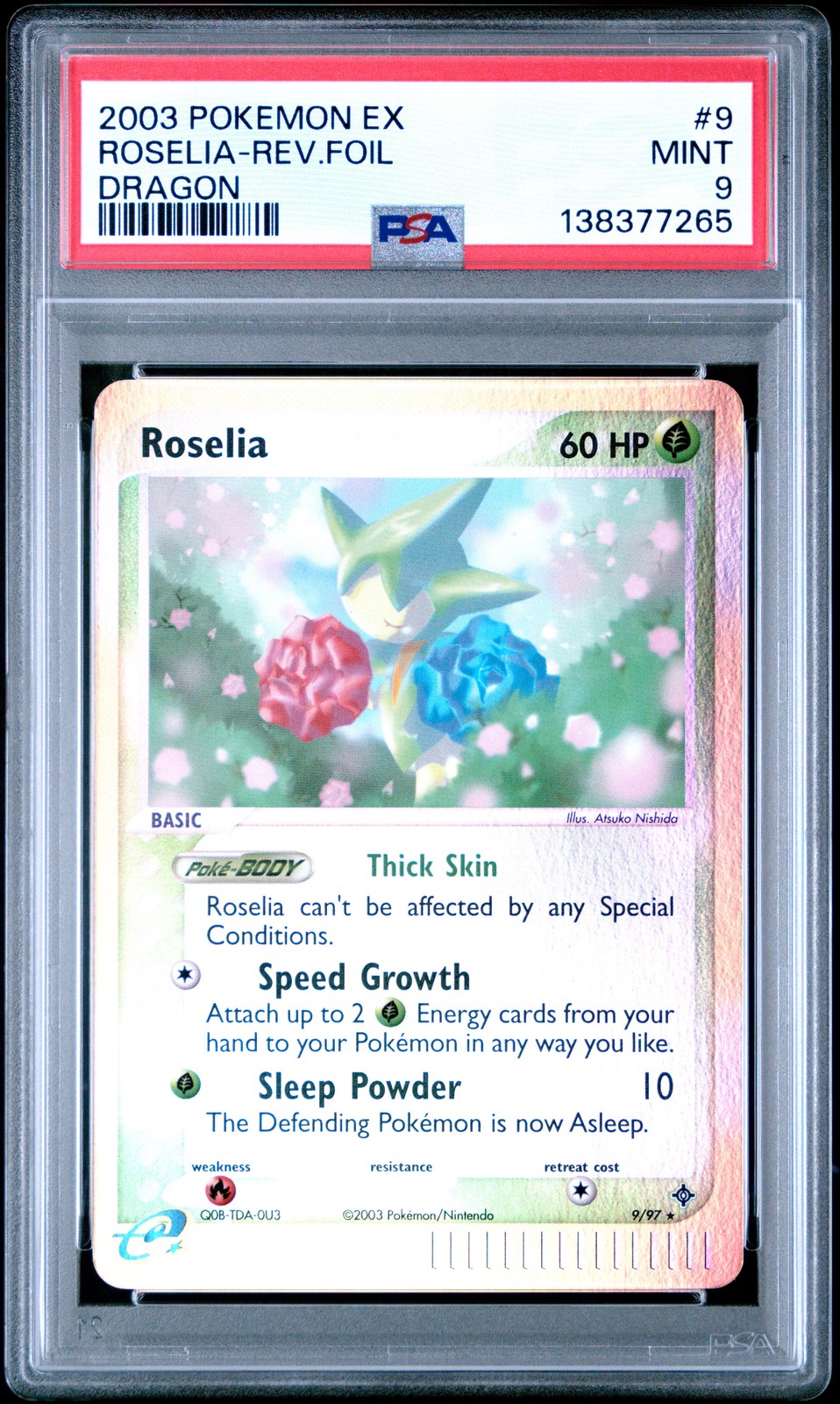 2003 POKEMON EX DRAGON #9 ROSELIA-REVERSE FOIL PSA 9