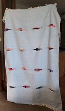 VTG Mexican Woven Blue Blanket Thunderbird Bird 70x43 Fringed Throw