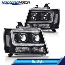 Fit For 07-14 Chevy Tahoe Suburban Avalanche LED Tube Dual Projector Headlights