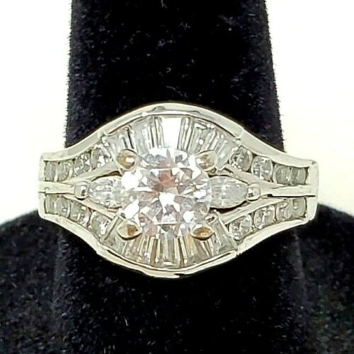 Ring Kostüm Mode formell silberfarben Gr. 7 Strass Krappen Kanalfassung - Bild 2 von 11