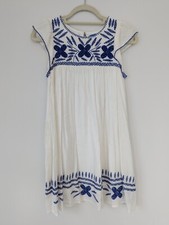 New Urban Outfitters Corsica White Blue Embroidered Mini Dress w/ Pockets Sz. XS