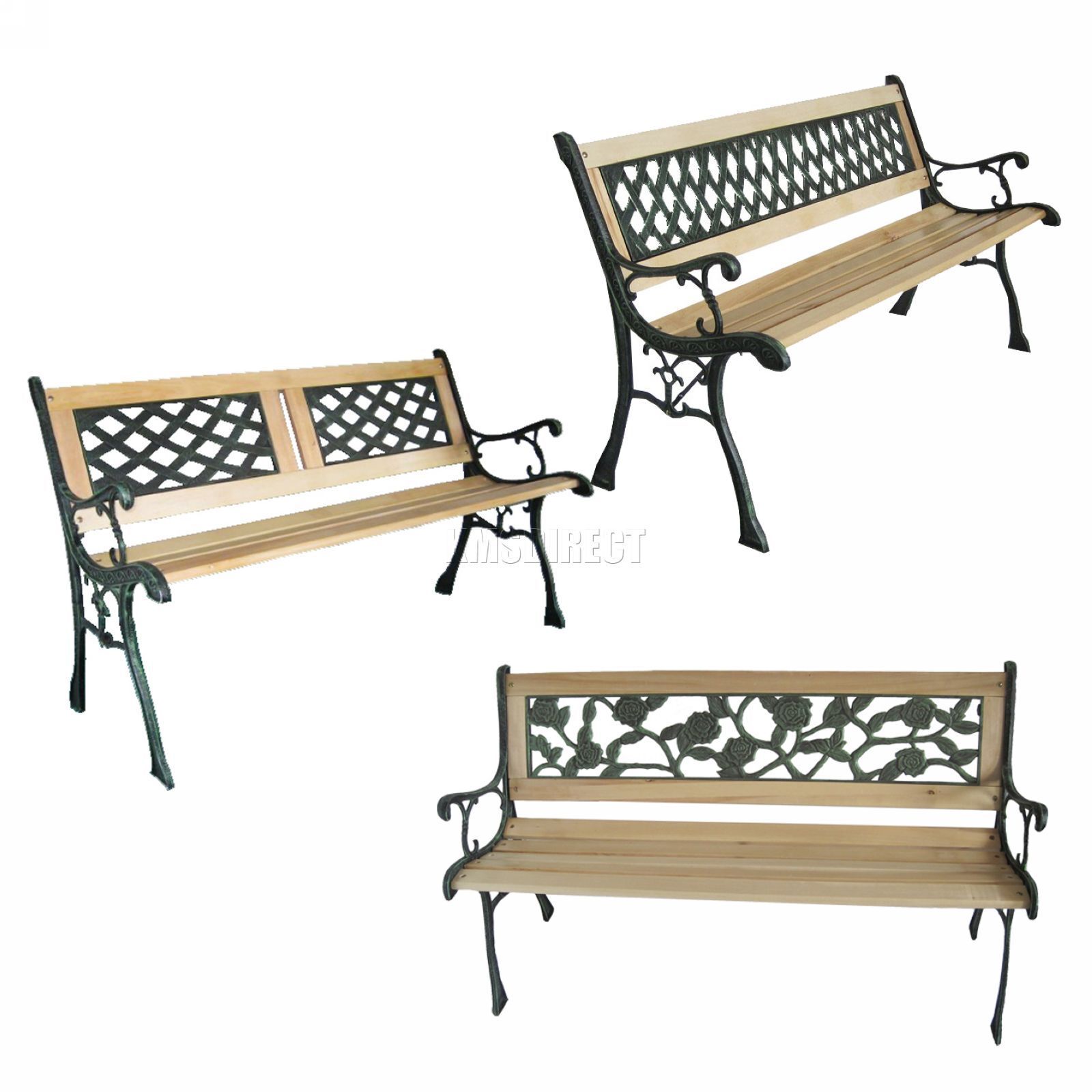 BIRCHTREE 3 Seater Outdoor Wooden Garden Bench Cast Iron Legs Park Seat Furnitur