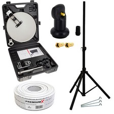 SAT Anlage Camping Satelliten Schüssel Antenne Koffer LNB Kabel Dreibein Stativ