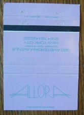 RESTAURANT 40 STRIKES MATCHBOOK COVER: ALLORA ITALIAN FOOD (NEW YORK CITY) -E9