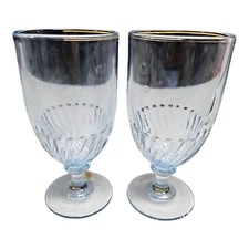 2 MSE Martha Stewart Swirl Ribbed Twist Ice Blue Glass Water Ice Tea Goblets