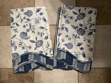 Lot 2 WAVERLY Williamsburg Valance Floral/Stripe Porcelain Blue 78” x 17”