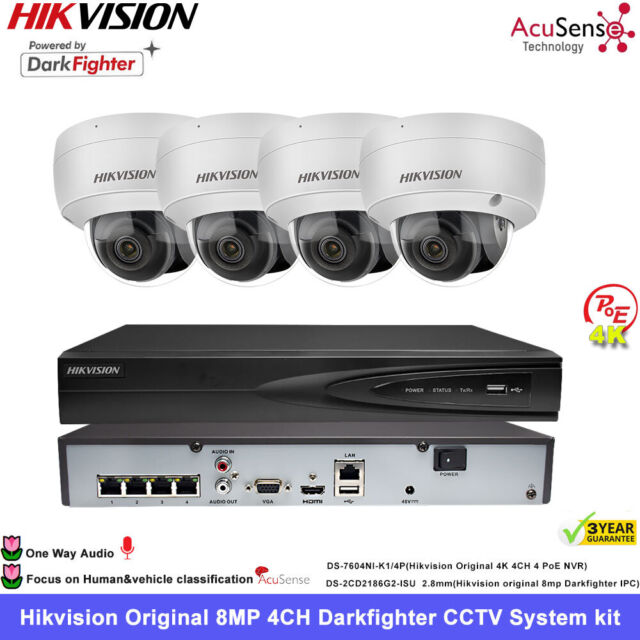 Hikvision 4K 4CH 4 PoE NVR Darkfighter Acusense Home Security Camera CCTV System