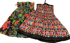 A.J Bari Strapless Fit & Flare Dress Lot Bright Geometric Tropical Print Sz 8