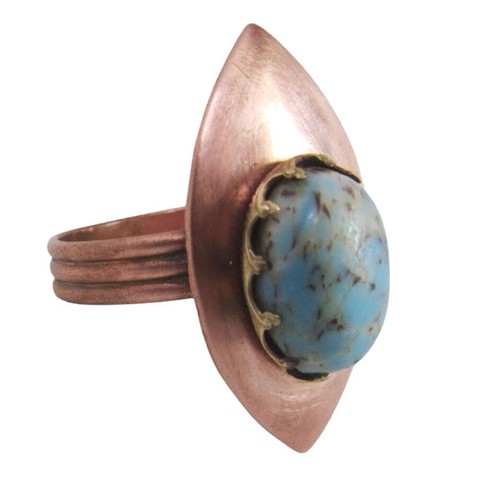 Vintage Solid Copper Ring Turquoise Blue Stone Adjustable wrap Southwestern - Afbeelding 1 van 6