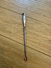Antique Sterling Silver Handle Button Hook Floral  Scrolling Design w/ Monogram