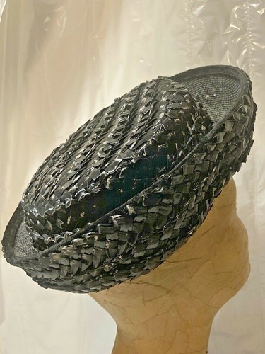 Original Vtg Ladies Black Straw Hat Caroline 1960's Mourning Funeral Church - Picture 3 of 9