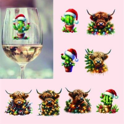 9x gemischte Weihnachtskaktus Pflanze-Hochlandkuh-Vinyl Aufkleber-Decal-Tumbler-Dekor