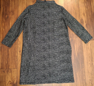 CLARA SUN WOO Women's Long Sleeve Black White Stretchy Knit Pullover Dress Large