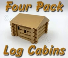 HO Scale Log Cabins (4-Pack) Train Scenery - 3D Model Railroad Train Scenery
