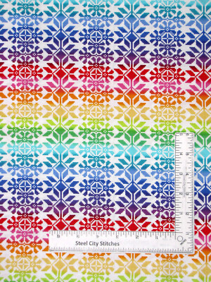 Rainbow Ombre Geometric Fabric Floral White Wonderland Cotton Andover By Yard