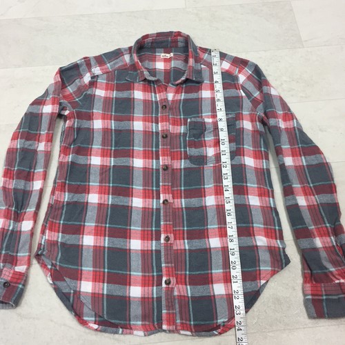 Hollister Damen Hemd Gr. XS kariert Flanell Langarm rot grau aqua Knopf Jrs - Bild 5 von 6