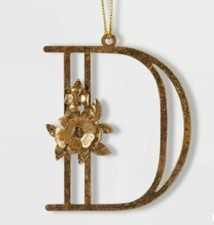 New  Botanical Monogram Christmas Tree Ornament Gold Letter D E F H I K L O T