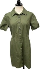 Loft Military Green Dress Full Snap Front Short Sleeve Minimalist Style New W 6