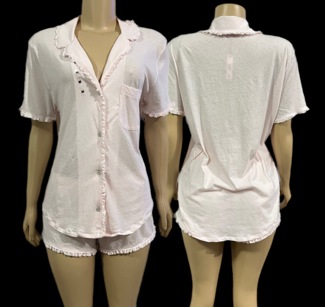 Victorias Secret Pajama Set Short Sleeve Button Down & Shorts Medium Pink New