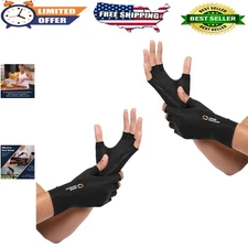Copper Infused Fingerless Gloves for Arthritis Relief & Comfort - 2 Pairs Size M