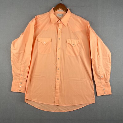 Vintage Sheplers Western Shirt Mens 16.5 - 34 Pearl Snap Long Sleeve Peach Rodeo